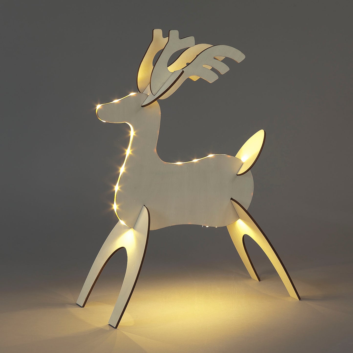 Battery Operated 50cm Wooden 3D Reindeer w/ 31 Warm White LEDs Christmas Decoration