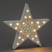 Battery Operated Wooden White Washed Christmas Star (34cm)