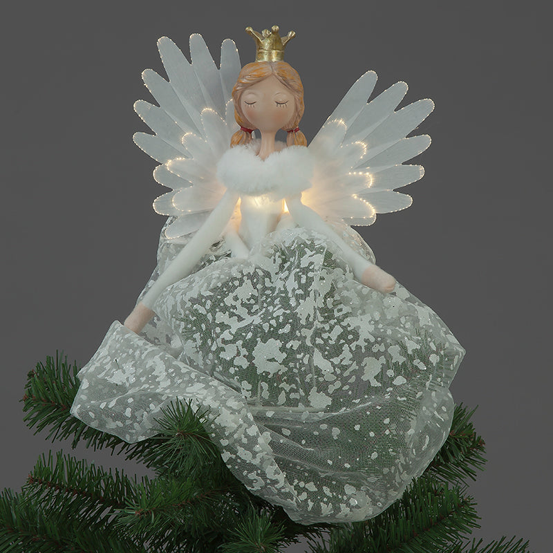 Large 49cm White Angel Tree Topper | Battery Operated LED Lights
