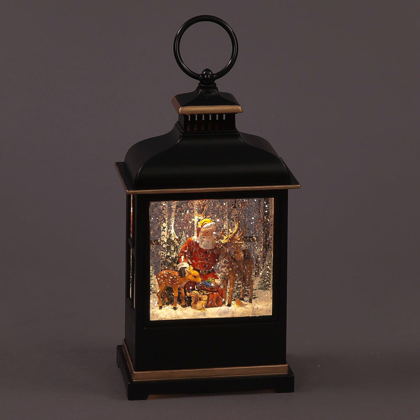 27cm Santa & Deer Water Lantern with Timer & Swirling Glitter