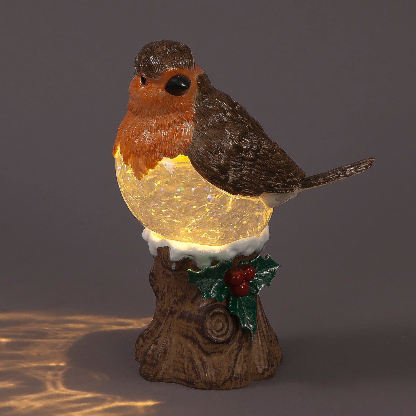 26cm Light-Up Robin Water Spinner with Timer & Swirling Glitter