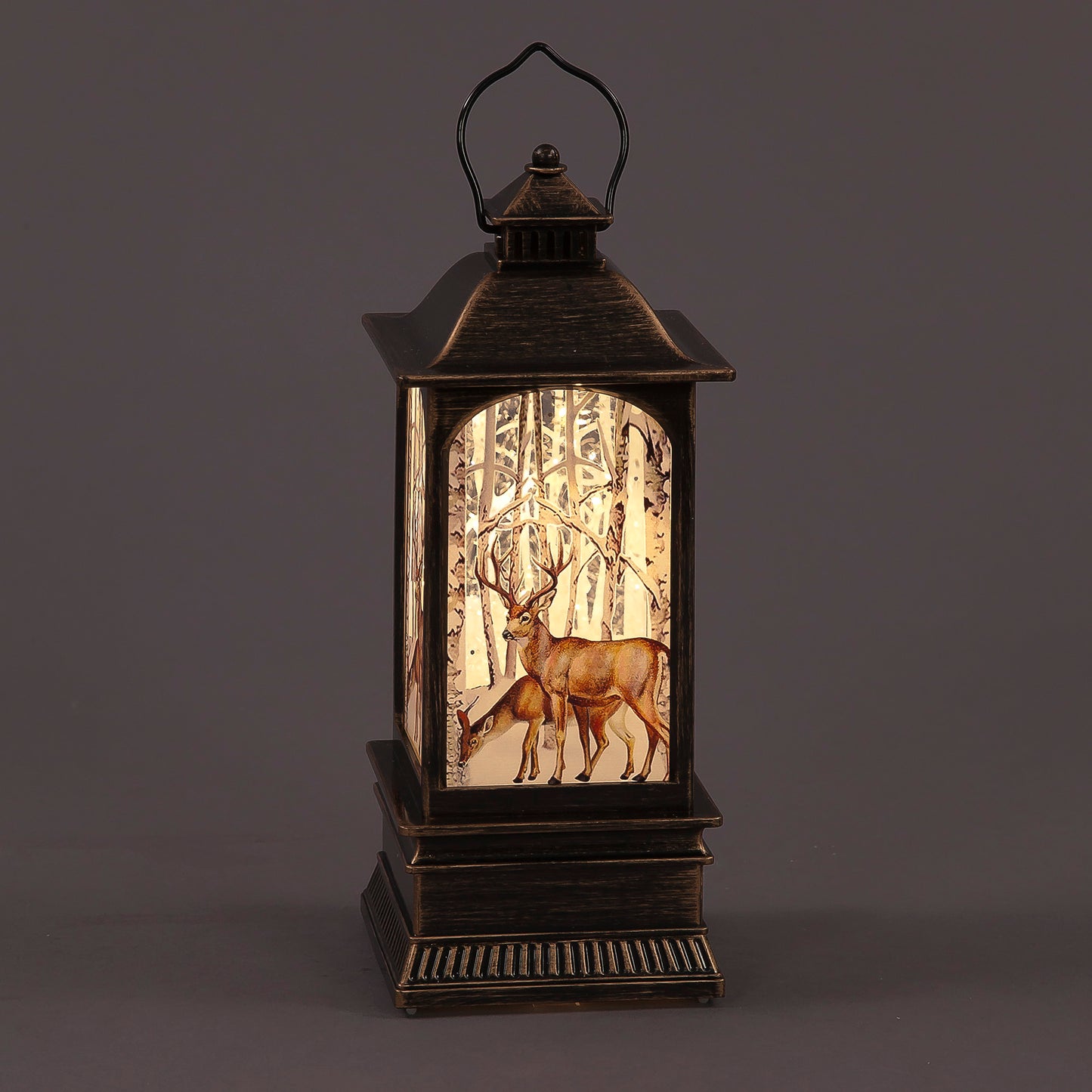 22.5cm Deer in Forest Water Spinner Lantern with Timer