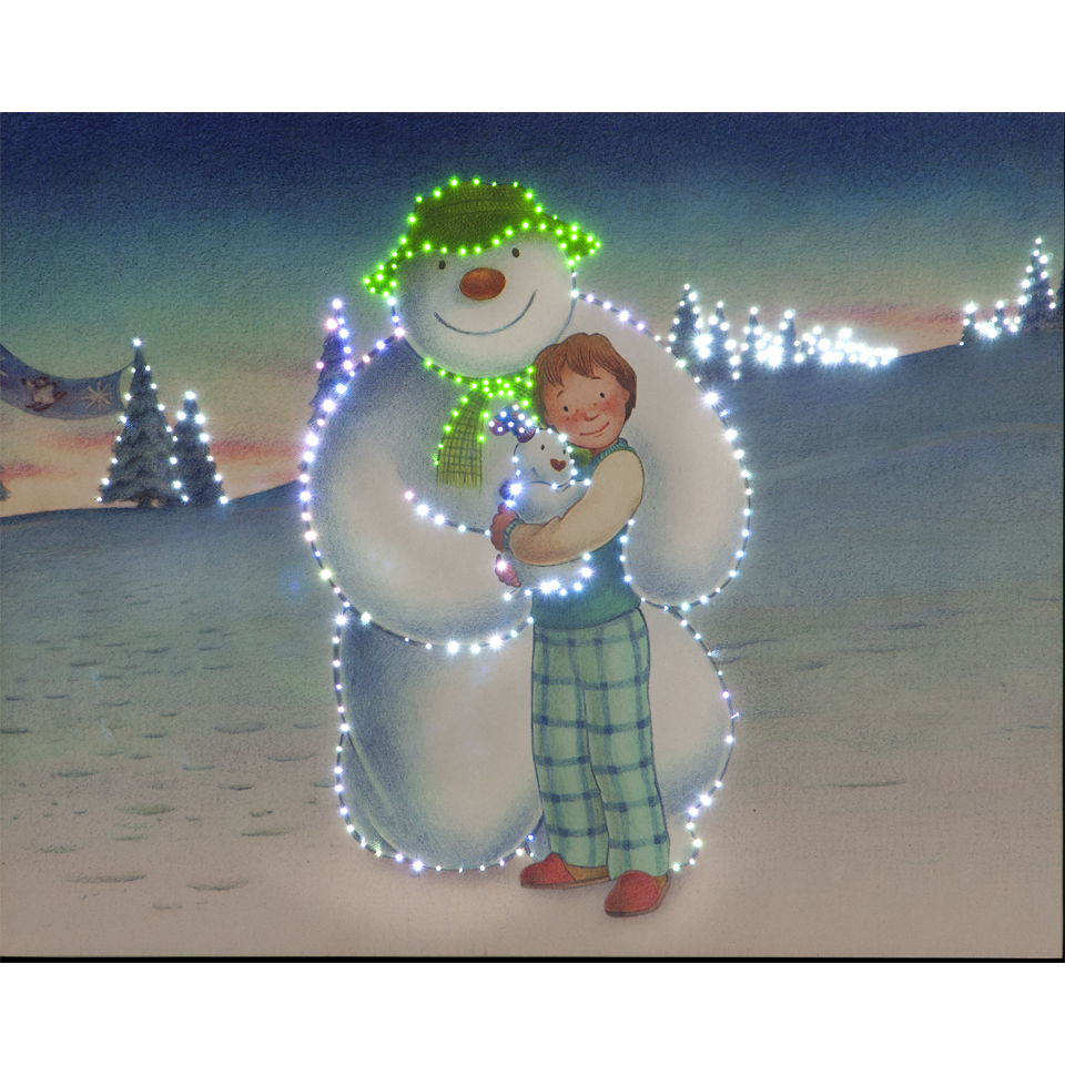 50x40cm The Snowman, Billy & Snowdog Large Illuminated Wall Canvas