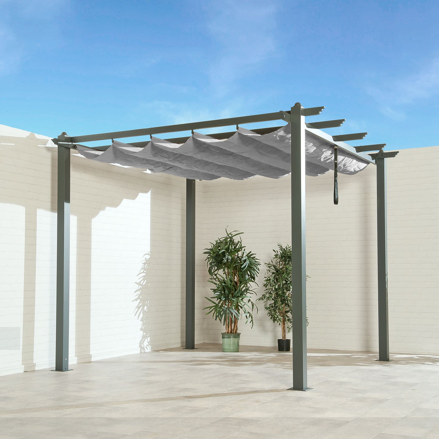 3m x 3m Aluminium Outdoor Retractable Pergola Garden Gazebo Grey
