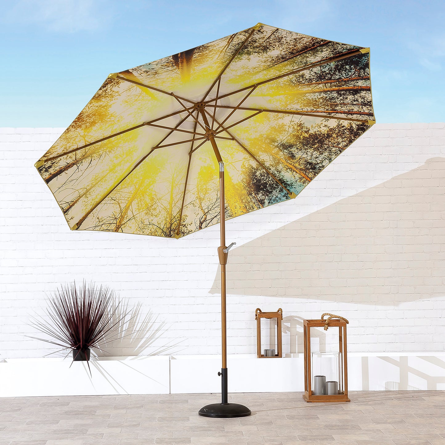3m Forest Print Crank & Tilt Parasol