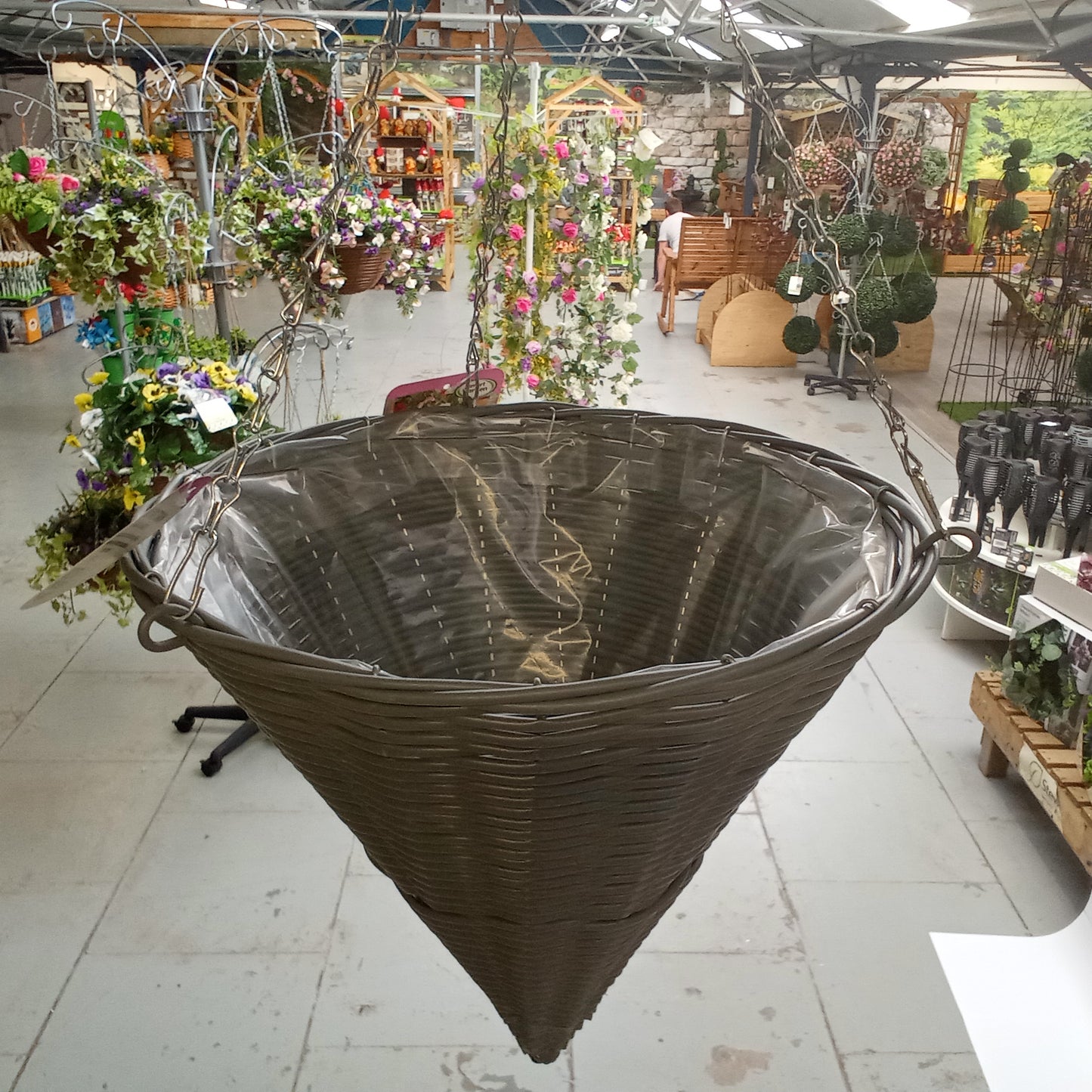 14in Slate Faux Rattan Hanging Basket