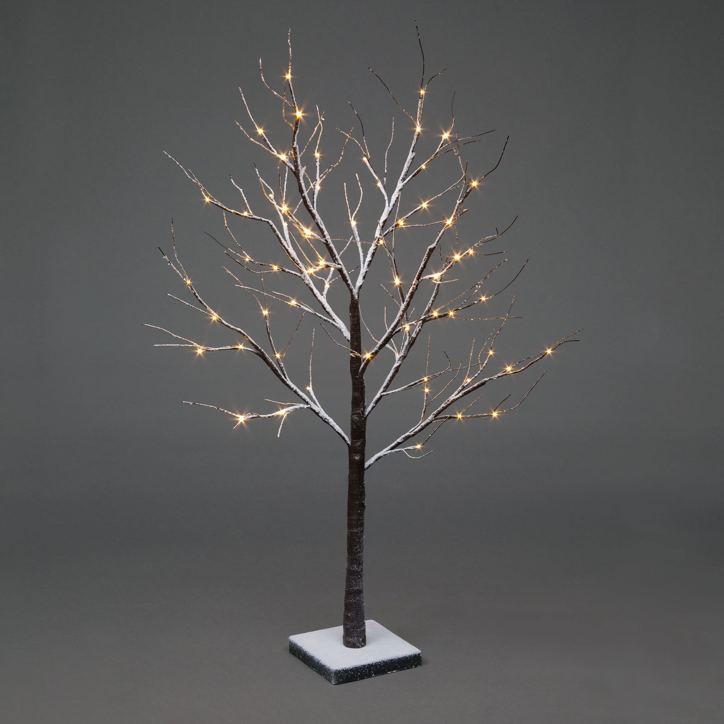 1.5m Snowy Brown Christmas Tree with 96 Warm White LED Lights – 3m Lead Cable
