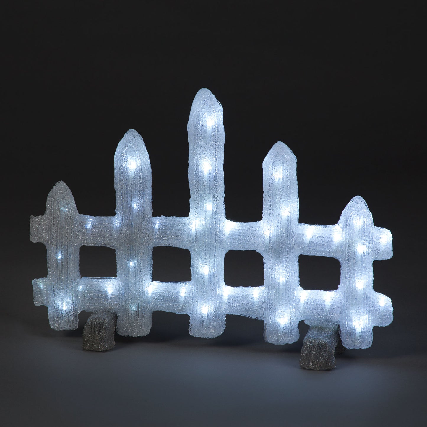 37cm White Picket Fence With 40 Ice White LEDs Acrylic