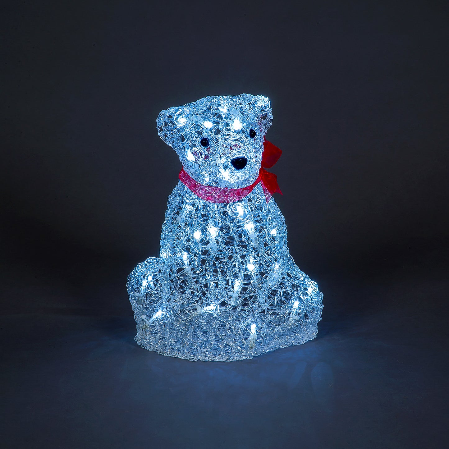 30cm ABS Bear With 30 White LEDs & Red Ribbon