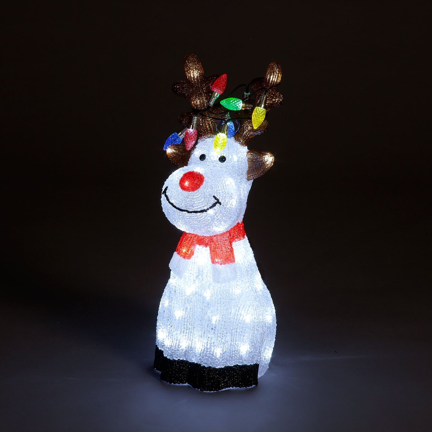 50cm Acrylic Sitting Reindeer with Multi-Coloured LEDs on Antlers