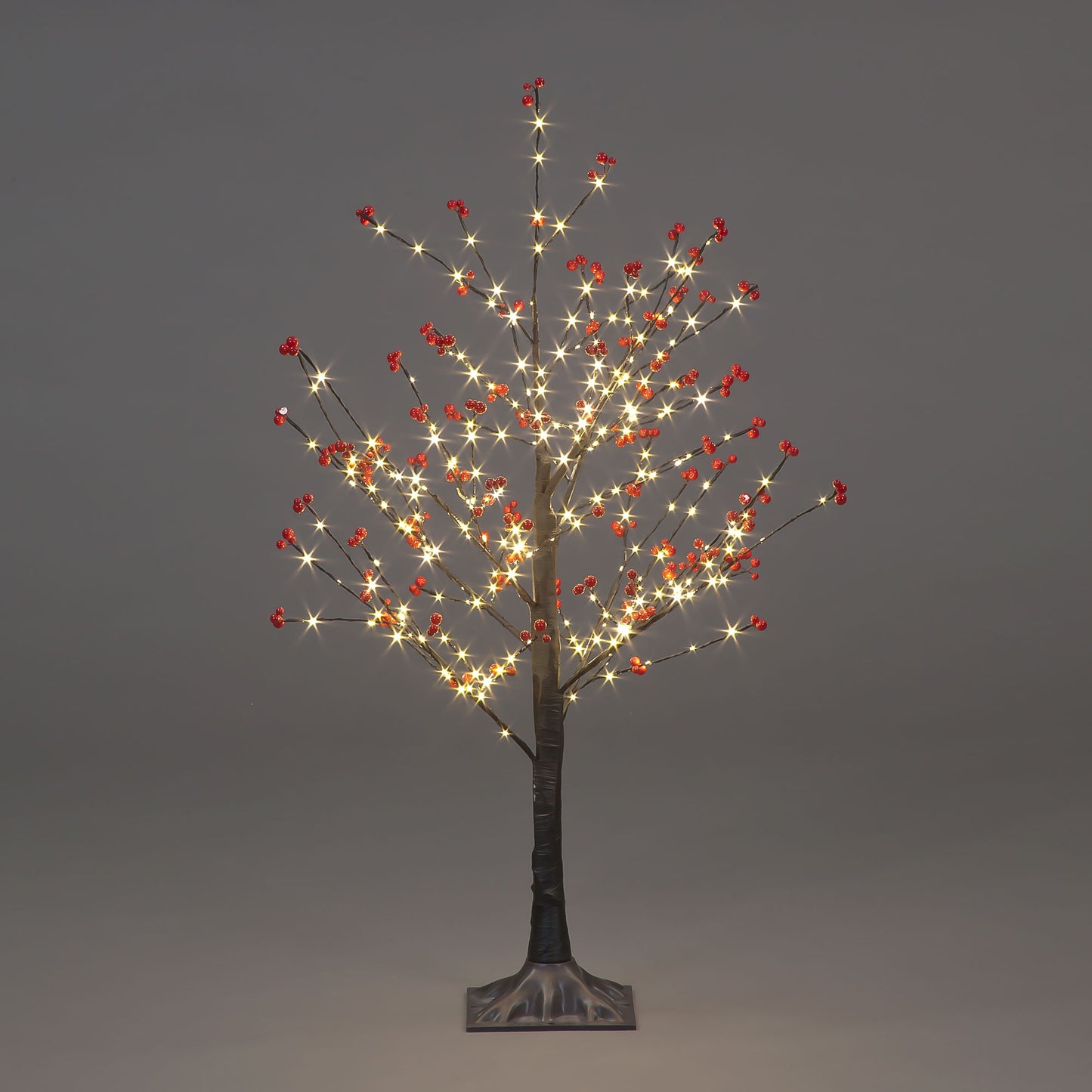 3ft Red Berry Twig Tree Brown 240 Warm White LEDS (90cm)