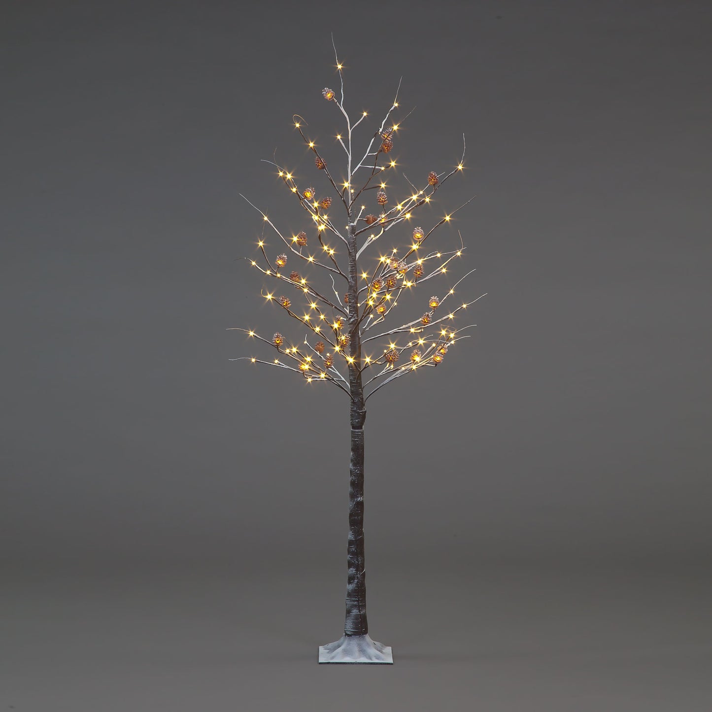 120cm Brown Snow Tree with Pinecones & 88 Warm White LEDs