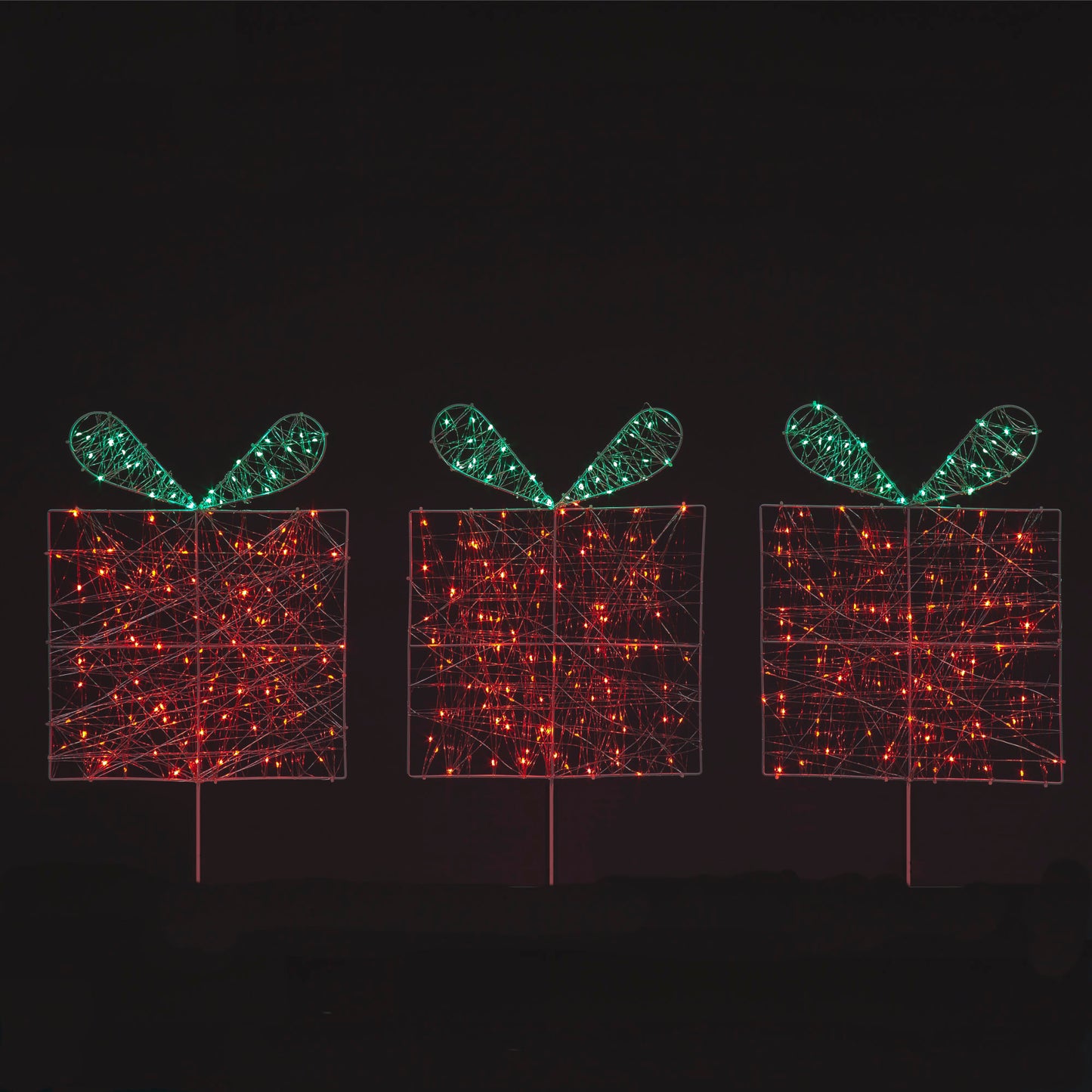 Iron Christmas Parcel Stake with 390 LEDs (Set of 3)