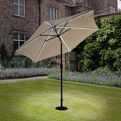 2.7m Solar Power Strip Light Parasol - Ecru