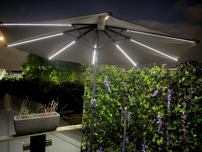 2.7m Solar Power Strip Light Parasol - Ecru