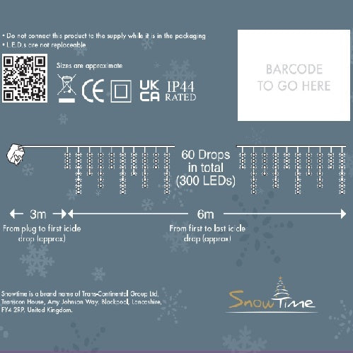 300 LED Connectable Icicle Lights | 6m Warm White Twinkling Outdoor Lights