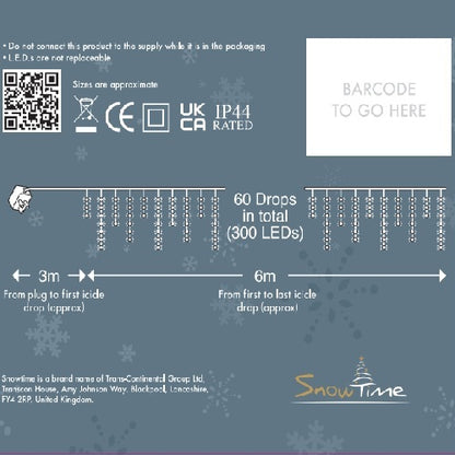 300 LED Connectable Icicle Lights | 6m Warm White Twinkling Outdoor Lights