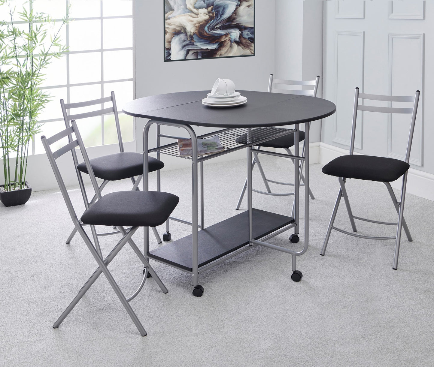 Stowaway Dining Set with Padded Seats - Black