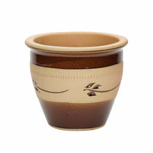 Carved Malay Ceramic Planter Pot Brown Leaves 22cm