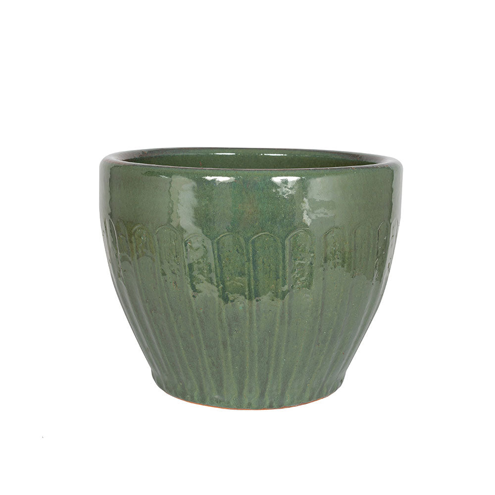 Eden Ceramic Glazed Low Planter Pot Green 28cm