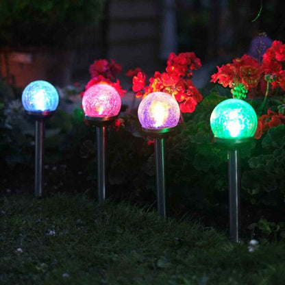 Crackle Globe Stainless Steel Solar Stake Path Light 35cm - 5 Pack
