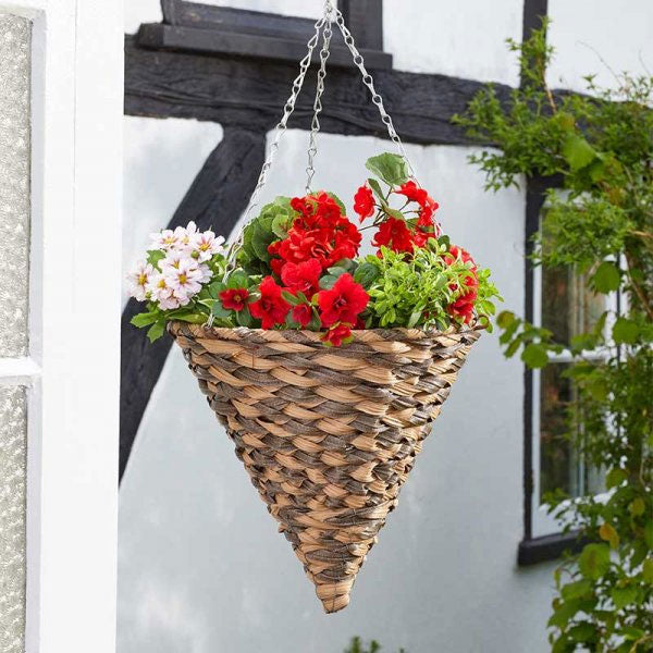 Earth Braid Faux Rattan Cone Hanging Basket 14in