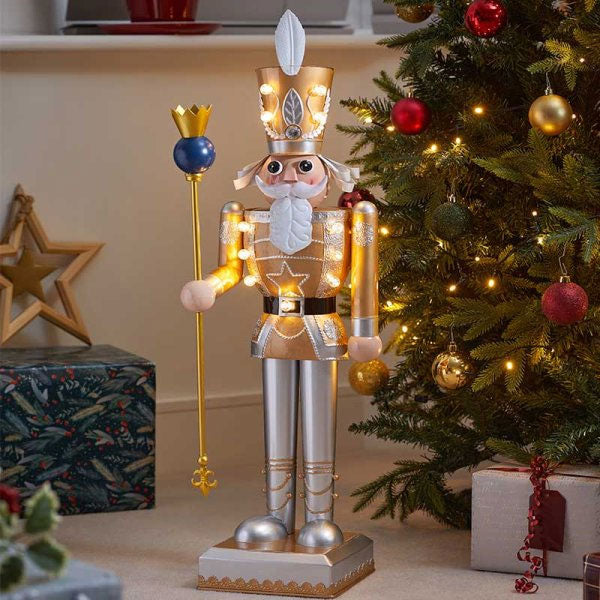 InLit Nutcracker Gold & White Decoration 80cm