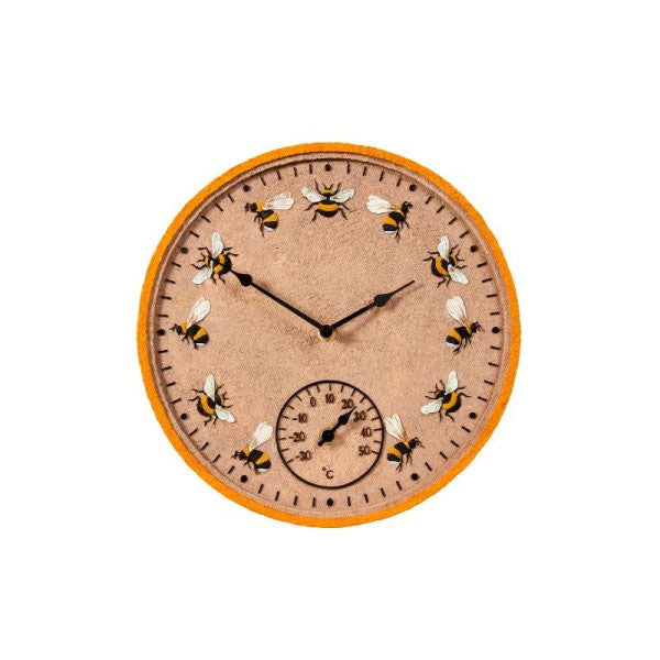 Beez Outdoor Wall Clock and Thermometer 12in