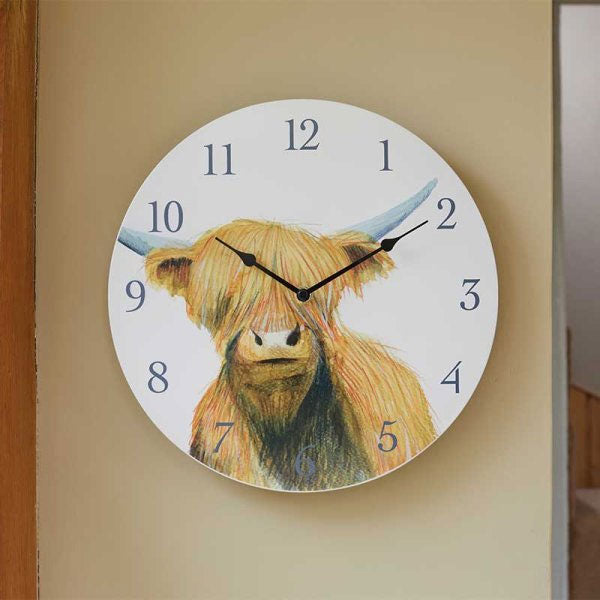 Highland Cow Wall Clock 12in