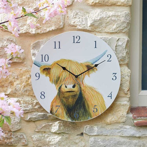 Highland Cow Wall Clock 12in