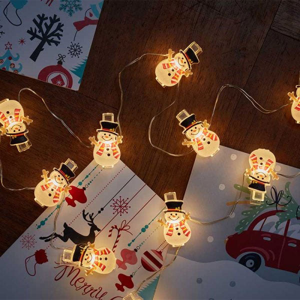 Clip Card Snowman B/O String Lights - 10 Pack