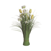 Tulip & Sakura Artificial Faux Floral Bundle White/Yellow 60cm
