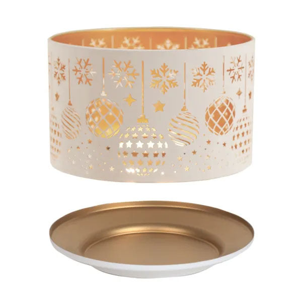 Baubles Shade & Tray Candle Holder White 15cm