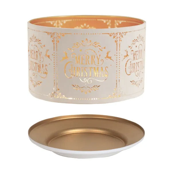 Merry Christmas Shade & Tray Candle Holder White 15cm