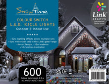 SnowTime 600 LED Linkable Icicle Lights - Outdoor Colour Switching (White, Pastel, Multi)
