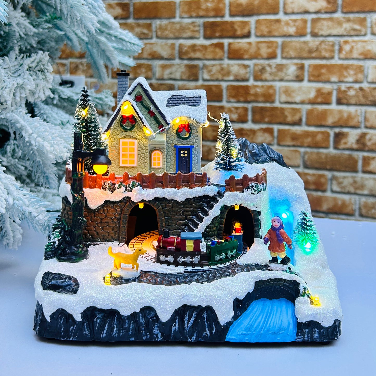 Musical Christmas Village Scene with Animated Train | LED Lights & 8 Songs