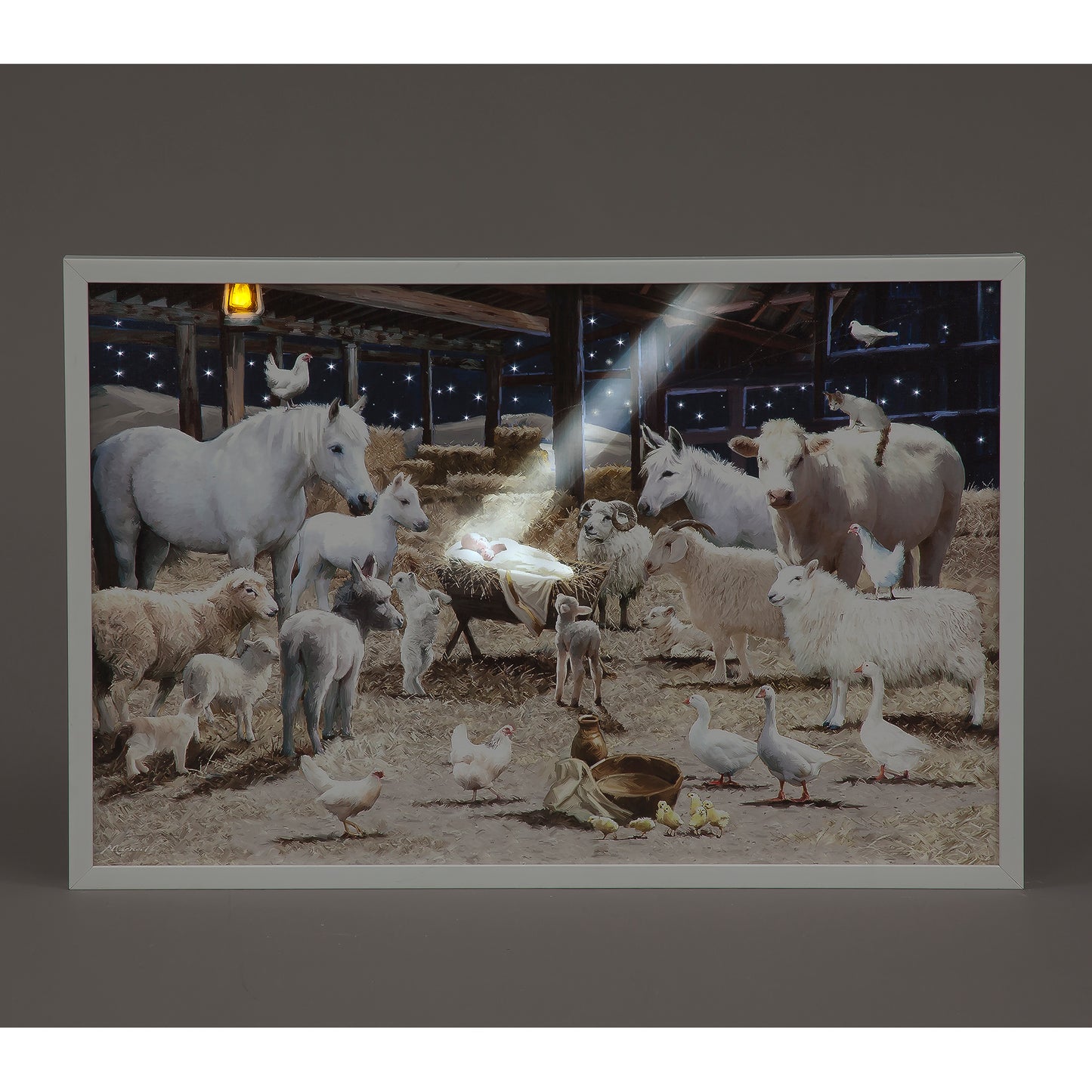 40x60cm 'White Nativity' Light-Up Canvas by Richard Macneil