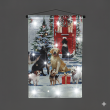 Battery Operated Fibre Optic Christmas Tapestry Dogs Frolicking (40x60cm)
