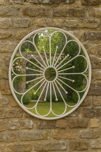 80cm Large Outdoor Round White Flower Garden Mirror