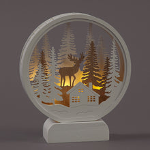 LED Wooden Woodland Scene Light | Layered Christmas Reindeer & Cabin Diorama