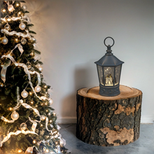 26cm Penguin Family Water Spinner Lantern | Antique Grey with Swirling Glitter