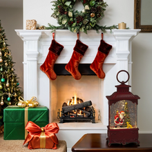 Light-Up Christmas Water Lantern with Santa, Dog & Swirling Glitter (24cm)