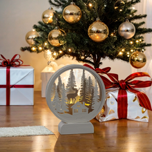 LED Wooden Woodland Scene Light | Layered Christmas Reindeer & Cabin Diorama