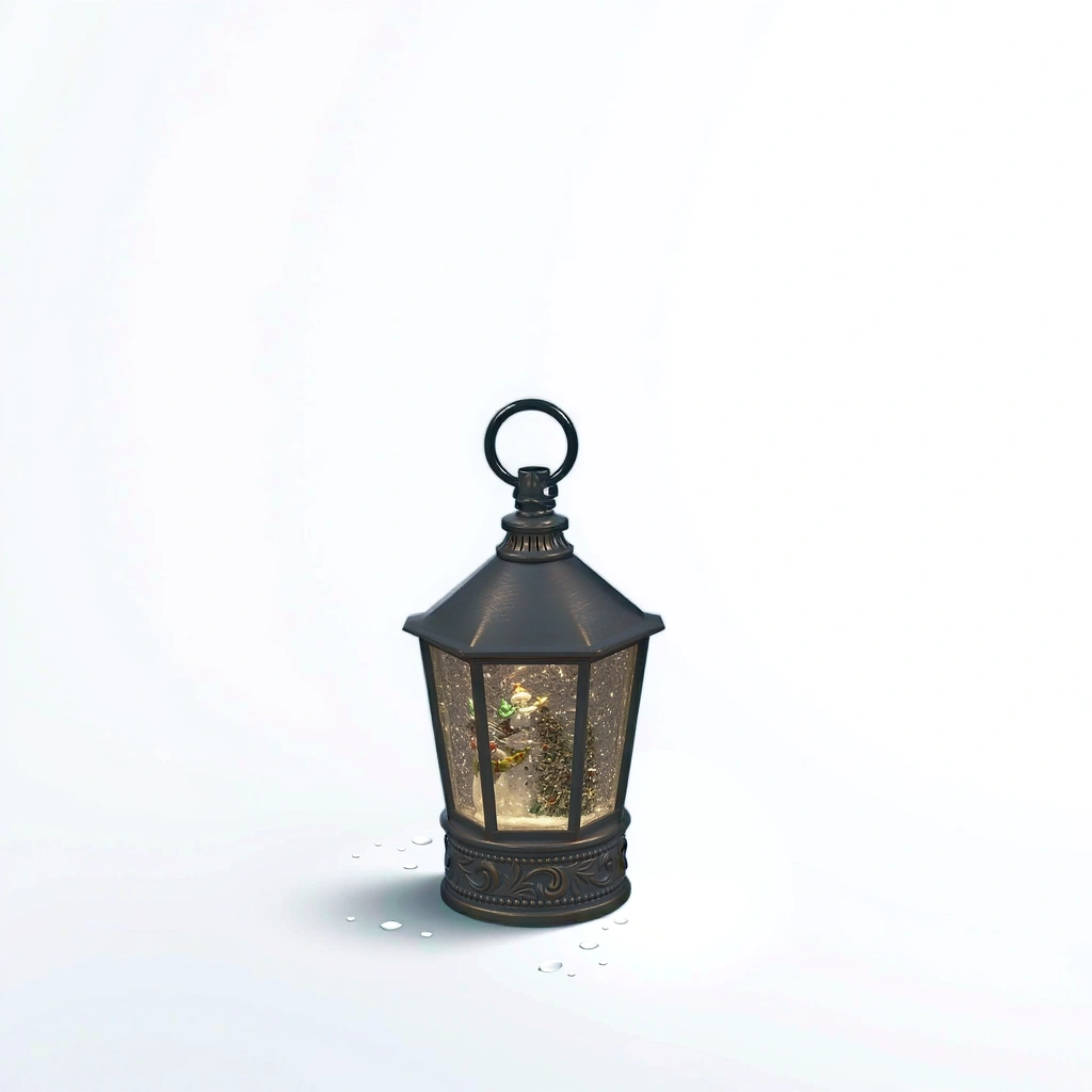 26cm Snowman Water Spinner Lantern | Antique Grey with Swirling Glitter