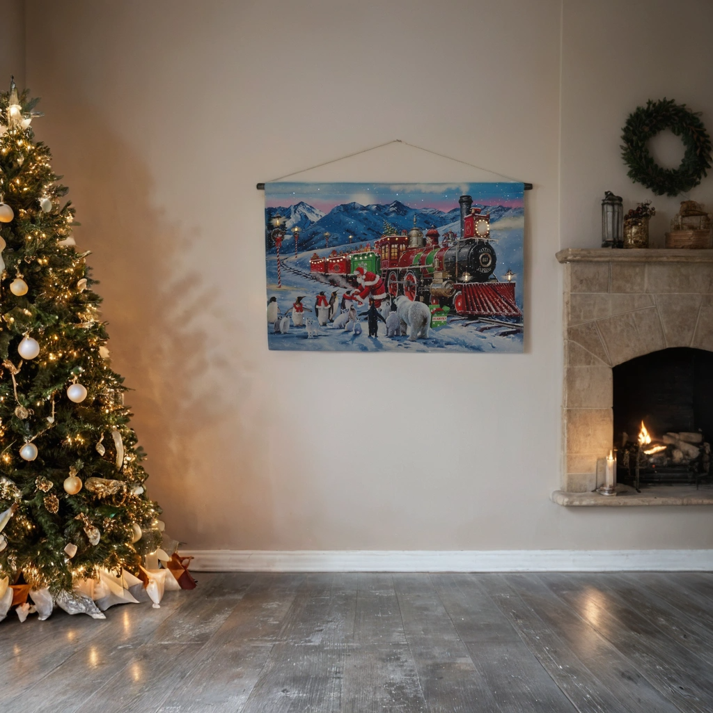 60x40cm 'Santa Express' Light-Up Canvas by Richard Macneil | Fibre Optic