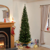 7ft Green Pencil Pine Artificial Christmas Tree - Slim & Space-Saving Design