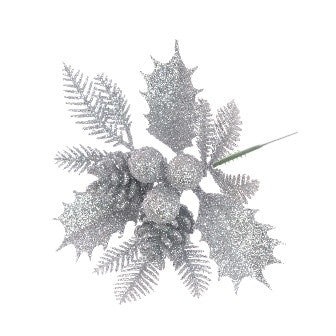 Glitter Holly & Pinecone Pick