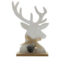 24cm wooden white stag head on base