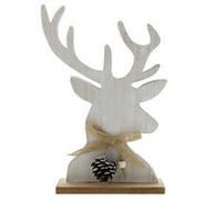 24cm wooden white stag head on base