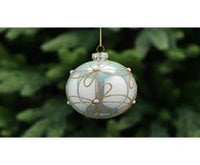8cm shiny green glass ball-glitter/pearl leaves